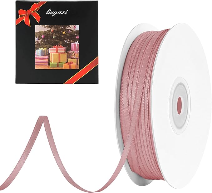 LIUYAXI Rose Gold Double Faced Satin Ribbon, 1/8" X Continuous 100 Yards, Thin Ribbons Perfect for Gift Wrapping Wedding Invitation Card Hair Bows Tag Floral Arrangement DIY Craft