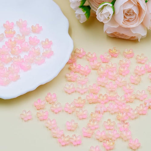 100pcs Glass Flower Beads, Gradient Pink Cherry Blossom Floral Beads for Jewelry Making Bracelets Earrings Necklace Pendant DIY Craft Beading Projects with Hole