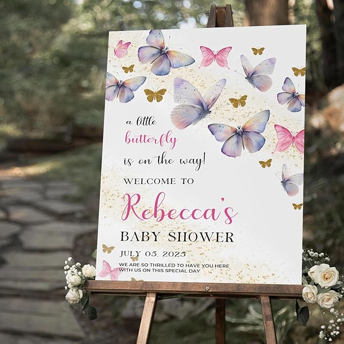 Personalized Baby Shower Welcome Sign For Outdoor, A Little Butterfly Is On The Way Baby Shower Sign, Butterfly Gender Decorations, Baby's Due Date Calendar Welcome Signs
