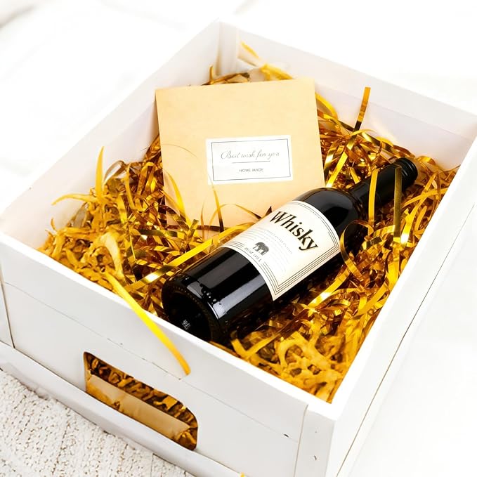 Zwish 150 Gram Sparkly Iridescent Film PP Hamper Shreds & Strands Shredded Crinkle Confetti for Gift Wrapping & Basket Filling & Gift Box filler Easter Basket Box filler-Gold