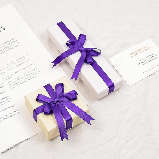 Double Faced Purple Satin Ribbon, 1/2 Inch X 25 Yards Polyester Ribbon for Gift Package Wrapping, Crafts, Bow Making, Sewing, Flower Bouquet, Wedding Party Decor
