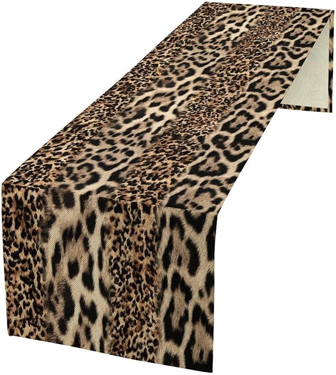 Animal Skin Print Table Runner, Vintage Farmhouse Cottage Country Western Wildlife Safari Leopard Dinner Runner for Home Kitchen Dining Table Party Holiday 13x108in