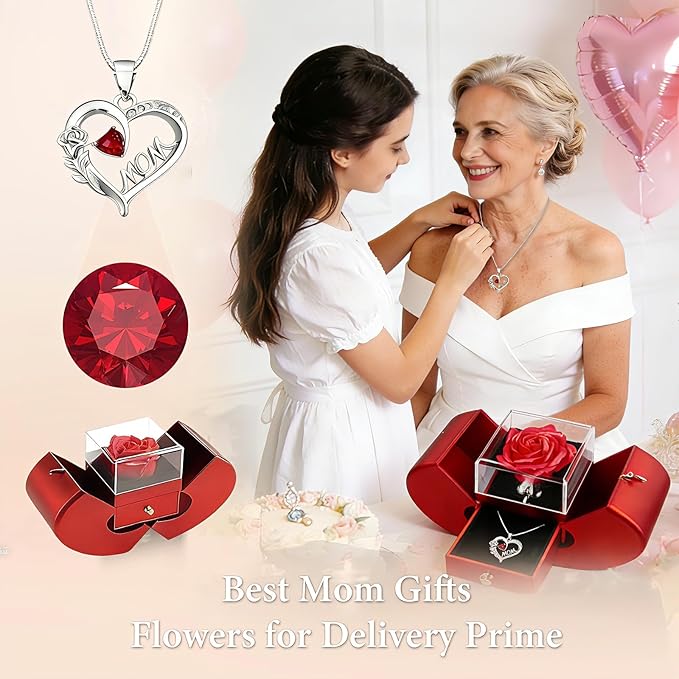 Preserved Rose Mother Gifts for Mom from Daughter Birthday Gift for Mum from Son Forever Red Roses with Mom Rose Heart Necklace for Grandma Mama Nana I Love You