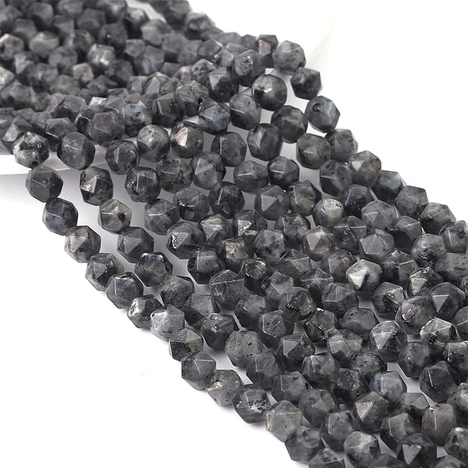 Faceted Natural Black Spectrolite Stone Round Beads 6mm 36cm/Strand for Jewelry Making