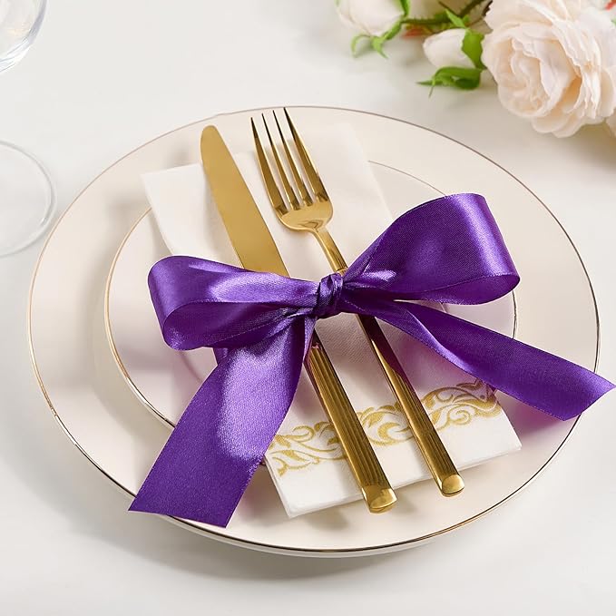 1-1/2 Inch Wide Purple Satin Ribbon, 50 Yards Solid Polyester Fabric Ribbon for Roses Making, Gift Wrapping, Christmas, Wedding Decorations, Crafts, Bows, Flower Bouquets