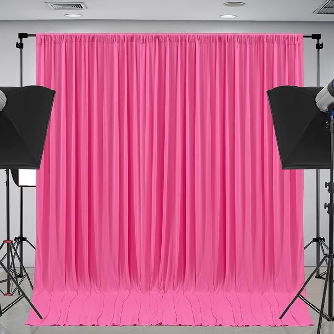 Hot Pink Backdrop Curtain 6 Panels-Wrinkle-Free Polyester Photography Drapes for Wedding Party Photo Background Decorations- 24 X10FT (Hot Pink)