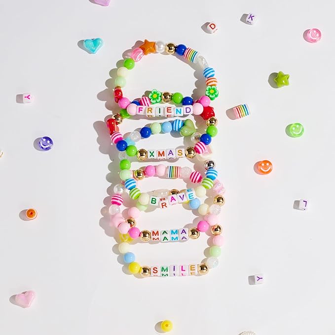 MYCUTEY 594Pcs DIY Bracelet Making Kit with Colorful Letter Flower Heart Beads - Friendship Bracelet Kit for Women Pony Beads for Jewelry Making Christmas Bead Bracelets Making Craft