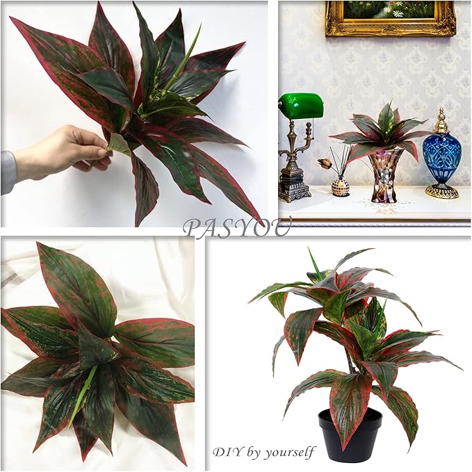 Artificial Agave Fake Plants Red 2 Pack, 10 Inches Faux Shrubs Flowers Grass Plant for Wedding Party Office Indoor Outdoor Home Yard Garden Greenery Leaves Decor UV Resistant Planter Filler Decoration