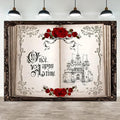 6x4ft Once Upon a Time Backdrop Princess Castle Wedding Party Photography Background Fairytale Book Romantic Story Red Roses Bridal Shower Decorations Birthday Portrait Photo Booth Prop