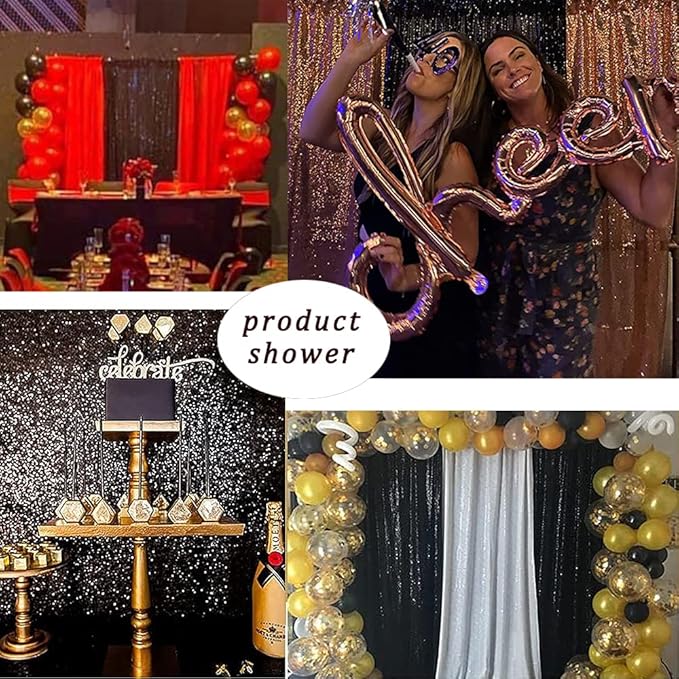 Black Sequin Curtains 4FTx8FT 2 Panels Black Sequin Backdrop for Parties Glitter Backdrop Photo Background for Wedding Baby Shower