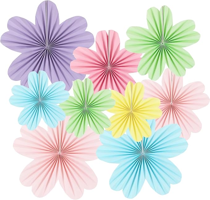 zilue Paper Fans Party Decorations Paper Flowers Decorations for Wall Classroom Floral Backdrop Baby Shower Birthday Party Flower Wall Decor Pack of 9 Pastel