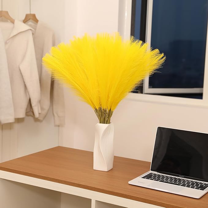 Faux Yellow Pampas Grass - 30pcs 24 Inch Short Artificial Pampas Grass Decor, Fake Pompas Floral for Vase Filler, Wedding Flower Arrangement, Party and Home Decor (Yellow, 30 Pieces)