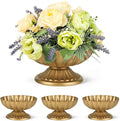 Set of 4, 7'' Wide 3.94'' High Distressed Gold Compote Pedestal Vases, Vintage Antique Urn Gold vases for Centerpieces, Metal Compote Bowl Vase for Wedding Centerpieces