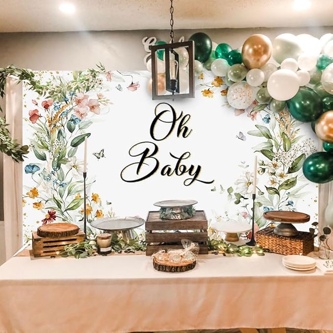 Avezano Wildflower Baby Shower Backdrop Wildflower Baby Shower Decorations Greenery Floral New Born Background Spring Oh Baby Birthday Party Banner 70.8 x 43.3 Inch