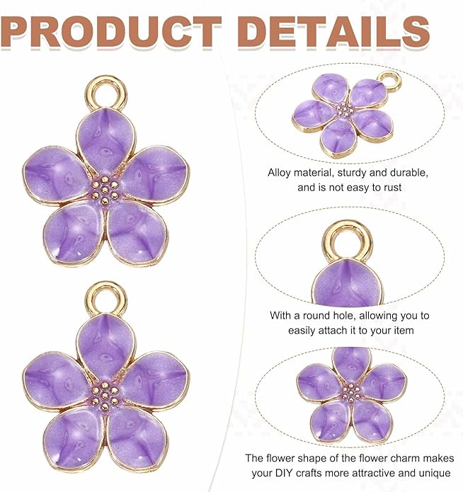 MECCANIXITY Enamel Charm Cherry Blossom Alloy Cute Small Flower Charm Gold Plated Pendant for Jewelry Making