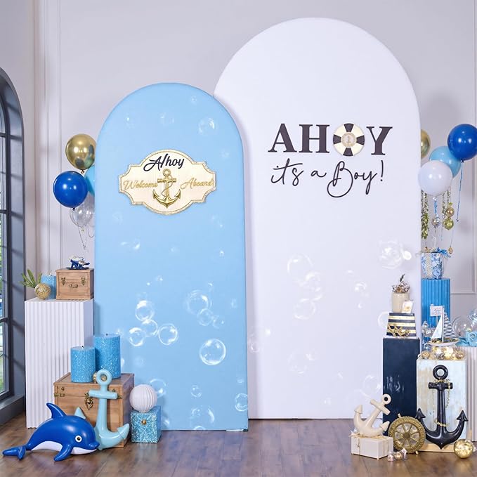 White Blue Arch Backdrop Cover Set of 2-7.2ft 6ft Dual Color Wedding Arch Cover-Wrinkle Free Stretchy Spandex Fitted Chiara Arch Stand Cover for Birthday Party Baby Shower Photo Photography