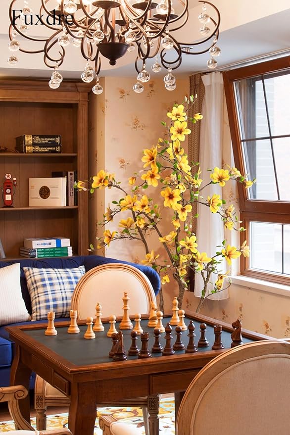 Faux Magnolia Tree 6.8 ft - with 57 Pcs Yellow Artificial Flowers - Tall Artificial Plants Indoor, Large Fake Plant Perfect Potted Magnolia Flower Decor for Living Room, Stairs, Shop, Study Room