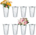 8pcs 12.8inch Flower Buckets for Flower Bar Supplies, Silver Vases for Centerpieces, Galvanized Bucket, Metal Bucket, Rustic Vases for Flowers, Tin Vase (Silver, 12.8inch Height, Set of 8)
