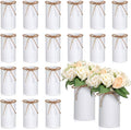 Domensi 5.91 in High Farmhouse Vase Decor Galvanized Metal Flower Vase with Twine Bow Vintage Rustic Tin Flower Buckets for Artificial Floral Table Container DIY(White,16 Pcs)