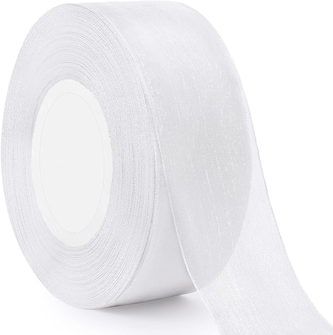 1-1/2 Inch White Sheer Organza Ribbon for Bow Making, Gift Wrapping, Christmas Decoration, 50 Yards/Roll