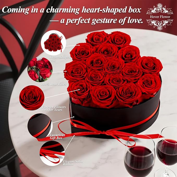 16 Forver Preserved Flowers in a Heart Box, Flowers for Her,Eternal Roses Flowers for Delivery Prime, Flowers Birthday Gifts for Women Mom Grandma Wife - Red