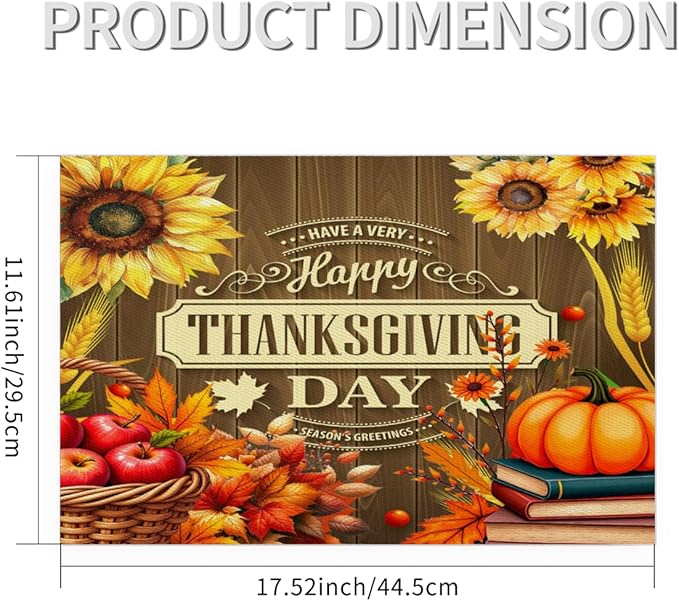 Thanksgiving Holiday Pumpkins Fall Placemats Set of 4 PVC Vinyl Non Slip Table Mats Heat Resistant Place Mats Washable Wipeable Dining Table Mat for Kitchen Decor Party Indoor Outdoor Decorative Gift