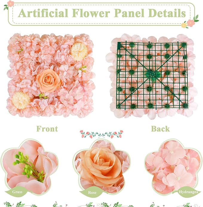 FUHSY Pink Flower Wall Backdrop 3D Rose Flower Wall Panel 12 Packs 15 x 15 Inch Artificial Flower Wedding Backdrop for Photo Floral Background for Bridal Shower Birthday Party Stage Room Decor