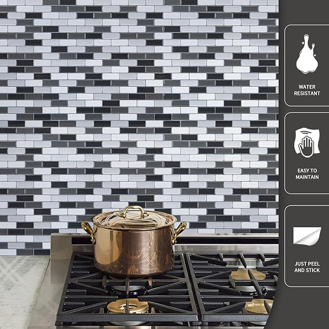 Art3d 6-Sheet (Pack Of 6) Wall Panel Marble, Black/White