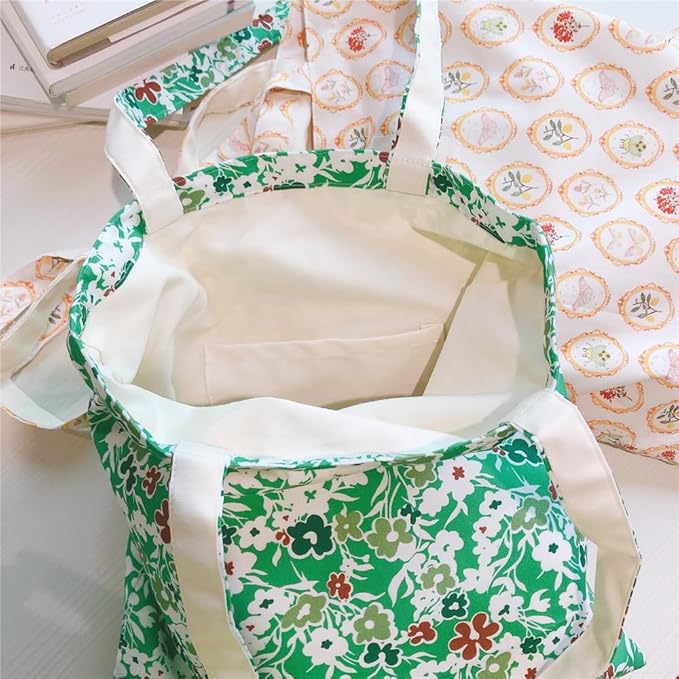 Cotton Canvas Tote Bag Reusable Soft Grocery Cloth Bag Floral Shoulder Bag for Beach Travel Shopping