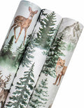 WRAPAHOLIC Kraft Christmas Wrapping Paper Roll - Mini Roll - 3 Rolls - 17 Inch x 120 Inch Per Roll - Watercolor Elk, Wild Animal and Winter Forest Landscape Holiday Collection