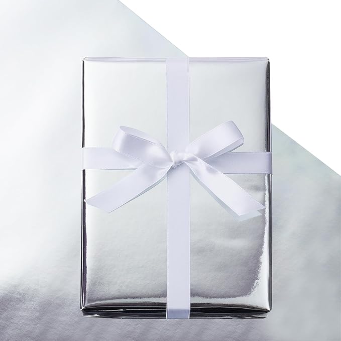LeZakaa Silver Wrapping Paper Roll - Holographic Iridescent Wrapping Paper for Birthday, Valentine's, Mother's Day, Christmas, Holiday Party - 17 inches x 32.8 Feet (47.23 sq.ft.)