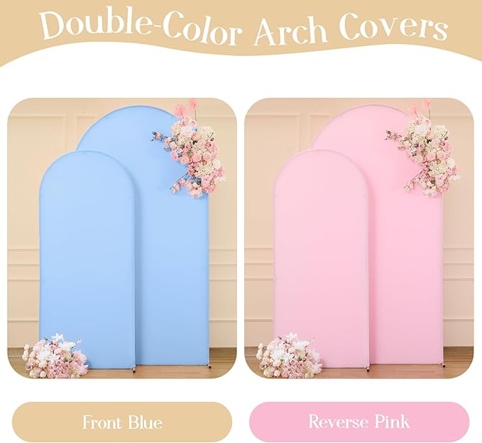 Arch Backdrop Cover Set of 2 Pink Blue Arch Cover 7.2 and 6ft Wedding Arch Cover Stretchy Backdrop Birthday Bridal Baby Shower Gender Reveal Party Arch Stand Covers Spandex