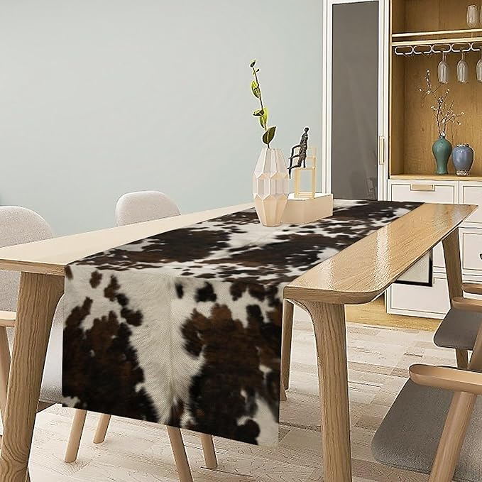 Cow Print Table Runner, Brown Cowhide Print Western Style Table Runner Country Farmhouse Cottage Cow Patten Table Decoration for Home Kitchen Dining, 13x120 Inch