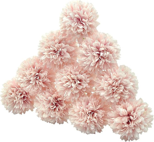 10Pcs Artificial Fake Flower Plants Silk Chrysanthemum Ball Hydrangea Arrangements Wedding Bouquets Decor Home Kitchen Garden Party Table Floral Centerpieces DIY (Light Pink)