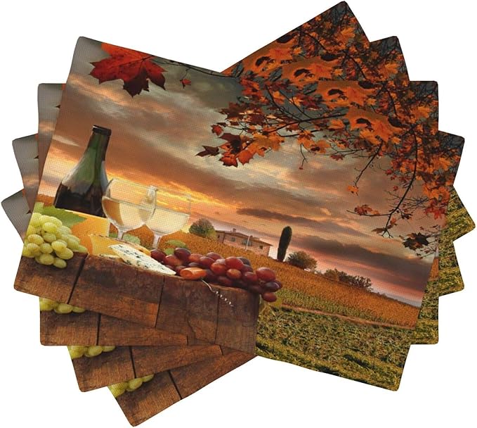 Wine Placemats Set of 4 Romantic Sunset White Wine Linen Placemat Indoor Outdoor Party Home Desktop Kitchen Dining Room Decoration 12x18 Inch