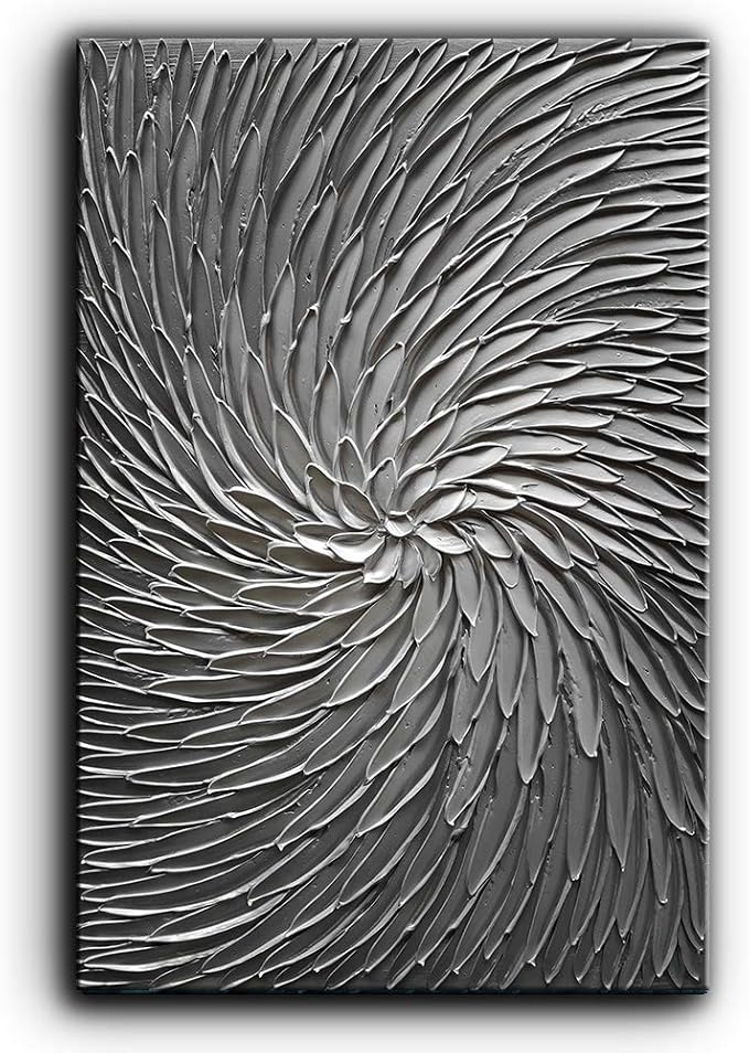 YaSheng Art - 3D Abstract Art Oil Paintings on Canvas Texture Silver Gray Color Abstract Artwork Modern Home Decor Canvas Wall Art Ready to Hang for Living Room Bedroom 24x36inch