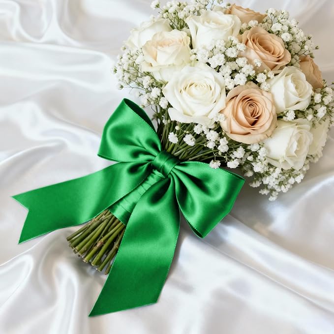 1-1/2" x 50 Yards Satin Ribbon - Green Silk Ribbon with Spool - Ideal for Gift Wrapping, Floral Bouquets, Crafts, Wedding Party Decorations, Christmas and Sewing Projects