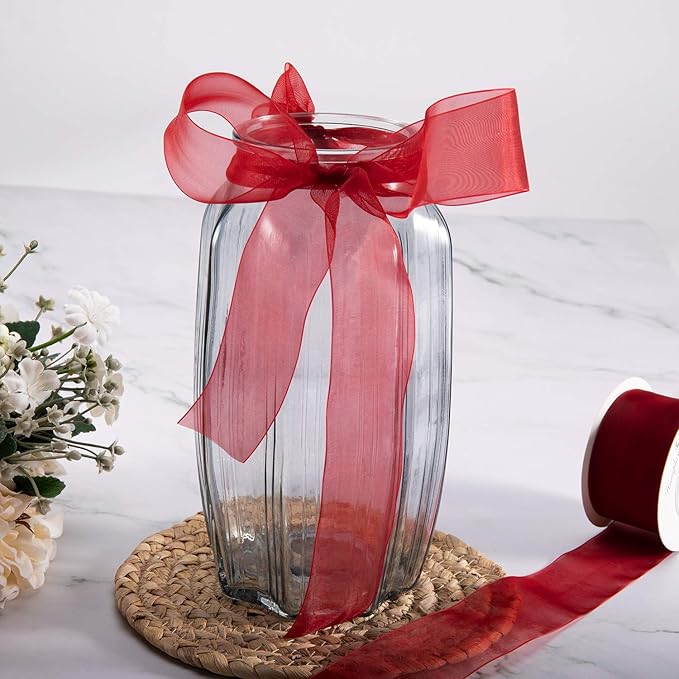 Humphrey's Craft 1-1/2 Inch Red Shimmer Sheer Organza Ribbon - 25 Yards for Crafts Gift Wrapping Wedding Bouquet Baby Shower Decoration Christmas Tree Wreaths.