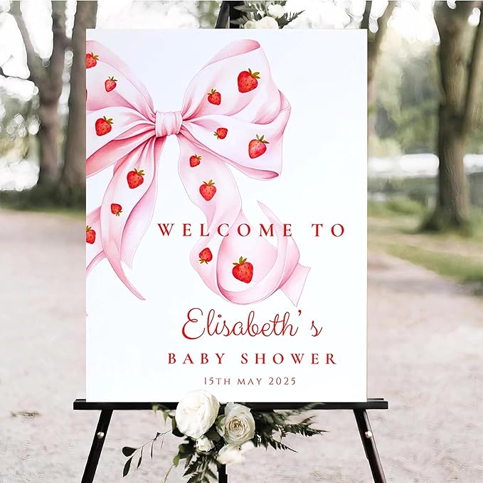 Personalized Pink Bow Baby Shower Welcome Sign, Custom Minimalist Bow Baby Girl Party Sign, Baby's Shower Gifts, Birthday Gifts, Gender Reveal Decorations, Newborn Announcement Party Supplies - 22