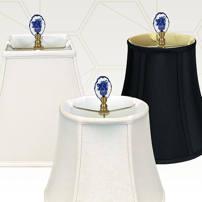 Royal Designs, Inc. Porcelain Oval Birds Design Finial for Lamp Shade, Polished Brass, Blue & White, Pack of 2