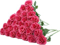30pcs Artificial Rose Flower Hot Pink Rose Flower with Long Stem Silk Roses Bouquet for Wedding Bridal Shower Party Home Decoration
