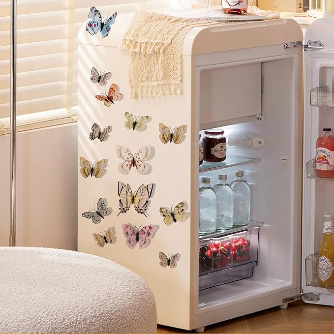SAOROPEB 3D Butterfly Wall Decor, 24 Pcs Double Layer Butterfly Decorations for Party Decorations Locker Decor Refrigerator Decal, Reusable (White)