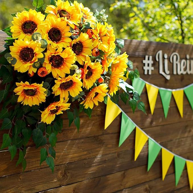 Mocoosy 100 Pcs Sunflowers Artificial Flower Heads, 2.8 Inch Fake Sunflowers Bulk, Yellow Silk Sun Flower Head Decorations DIY Floral Crafts Wedding Arrangement Baby Shower Party Home Decor