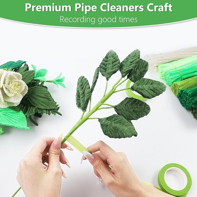 400 Pieces Pipe Cleaners Chenille Stems for Flowers Craft Supplies Bulk Fluffy Fuzzy Sticks for DIY Art Projects Creative Gift Wrapping Party Decorations(Green)