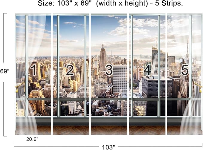 Cliouar-3d Window Building Bedroom Living Room Mural Wallpaper 103" x 69"(Not Self-Adhesive)