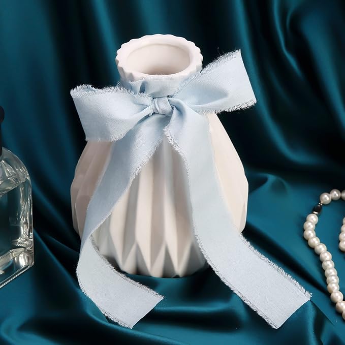 Blue Ribbon 1-1/2 x 15 Yards Handmade Cotton Frayed Fringe Fabric Ribbons for Crafts Flower Bouquets Wedding Baby Shower Home DIY Decor