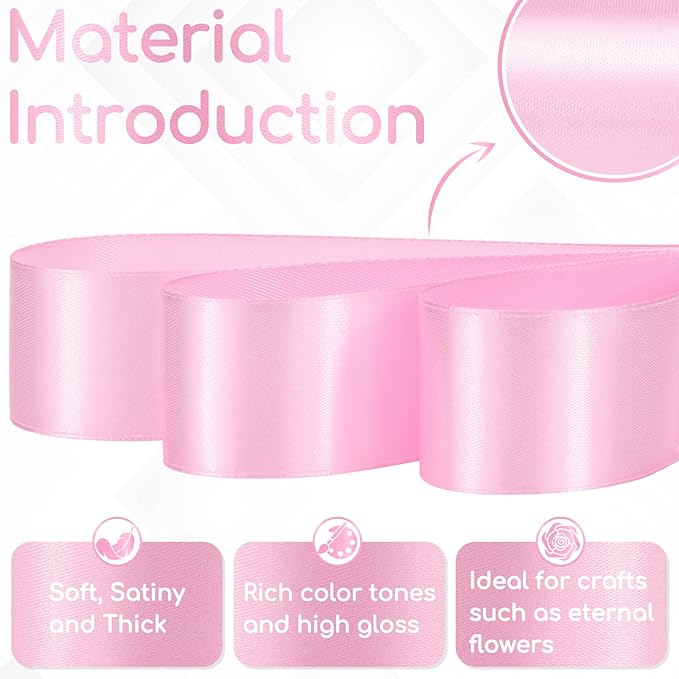Pink Satin Ribbon 1-1/2 Inch 30 Yards, Pink Ribbon for Flower Bouquet, Gift Wrapping, Crafts, Baby Shower, Christmas, Wedding and Eternal Flower