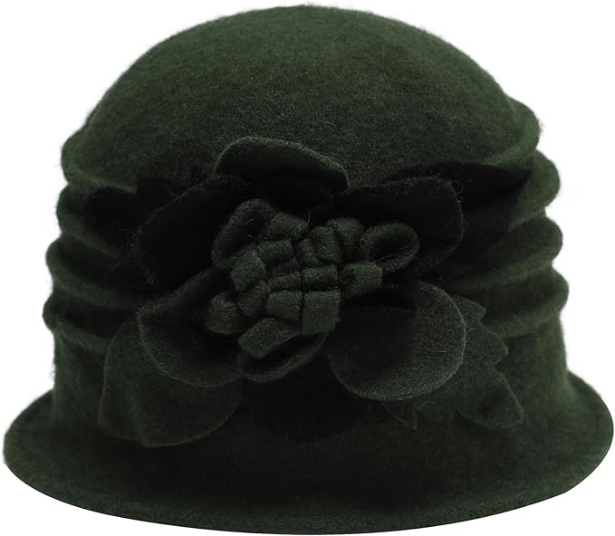 ZLYC Women Wool Cloche Bucket Hat 1920s Vintage Dress Winter Hats with Flower Accent