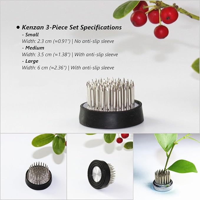 3 Pcs Flower Frogs for Flower Arrangements, Japanese Ikebana Stem Holder, Kenzan Flower Frog for Arrangements Vase, 0.91 Inch 1.38 Inch 2.36 Inch Pin Holder with Rubber Base