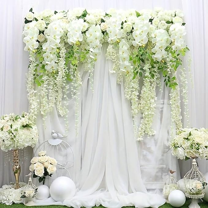 Artificial Wisteria Hanging Flowers Fake Wisteria Flower Garland Silk Vines Rattan Decor for Home Wedding Arch Wall Garden Greenery Bedroom Outdoor Office Party Decoration (12, White)